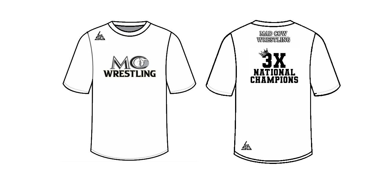 Mad Cow Wrestling 3X National Champions T-Shirt - White