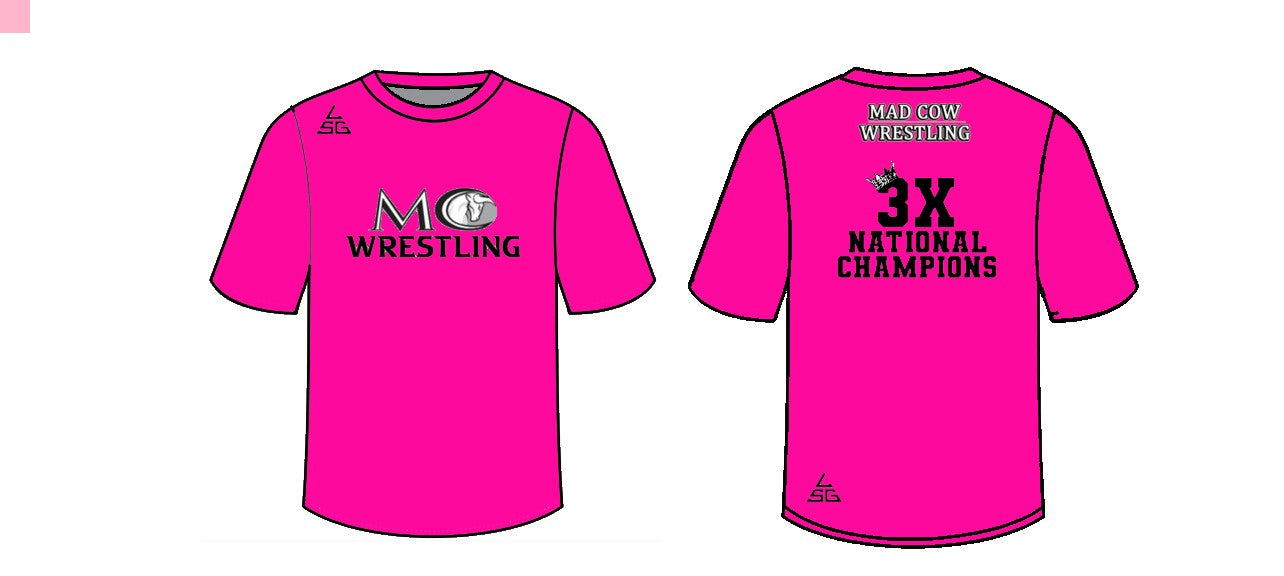 Mad Cow Wrestling 3X National Champions T-Shirt - Neon Pink