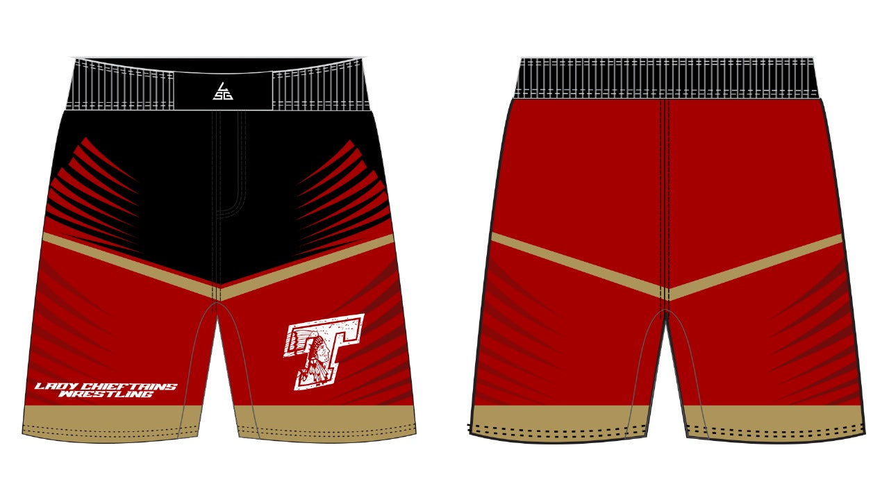 Lady Chieftains Wrestling Fight Shorts - Black, Red, & Gold