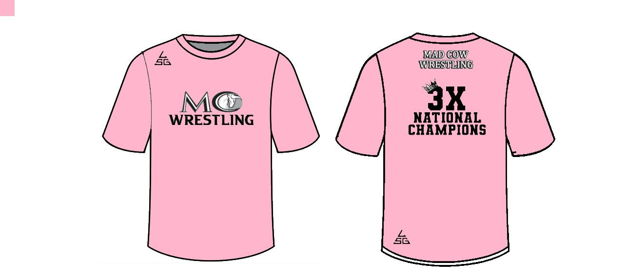 Mad Cow Wrestling 3X National Champions T-Shirt - Baby Pink
