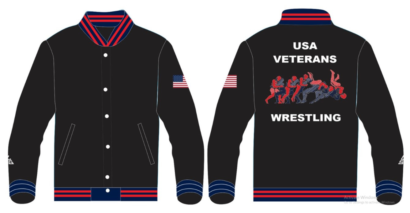 USA Veterans Premium Embroidered Black Varsity Jacket