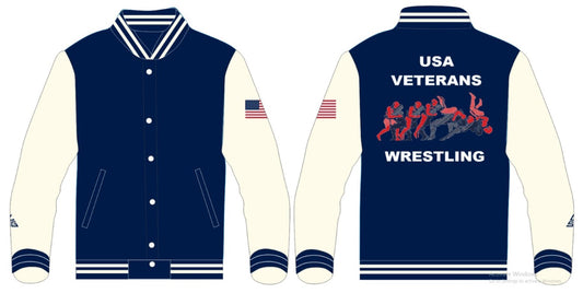 USA Veterans Premium Embroidered Blue Varsity Jacket