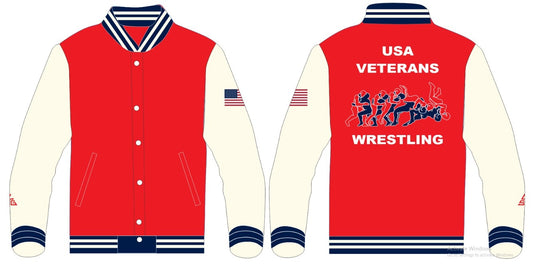 USA Veterans Premium Embroidered Red Varsity Jacket