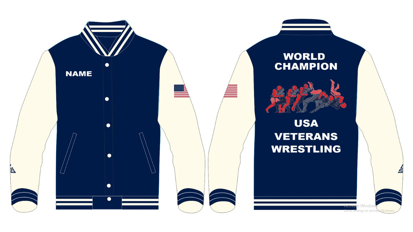 USA Veterans World Champion Embroidered Blue Varsity Jacket