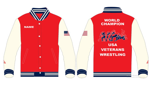 USA Veterans World Champion Embroidered Red Varsity Jacket